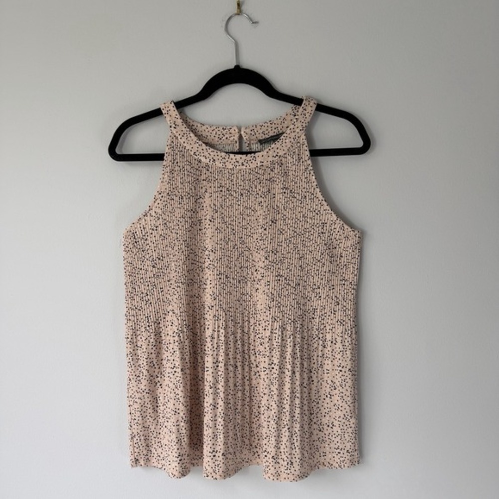 Adrianna Papell Pleated Blouse Tank Top Polka Dot Sleeveless Blush Pink‎ M
